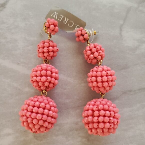 💕 NEW J.Crew Pink Beaded Beads Drop Dangle Earrings 💕 - Picture 3 of 8